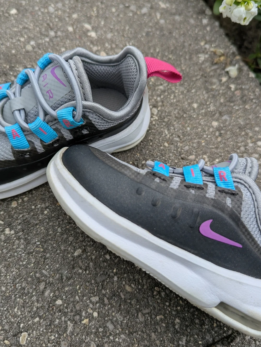 Nike Kids' Gray and Black Max Air Sneakers with Pink Accents